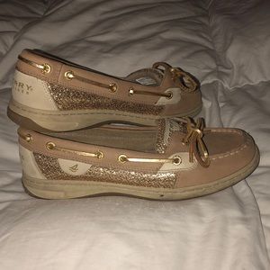 Womens gold Sperry boat shoes